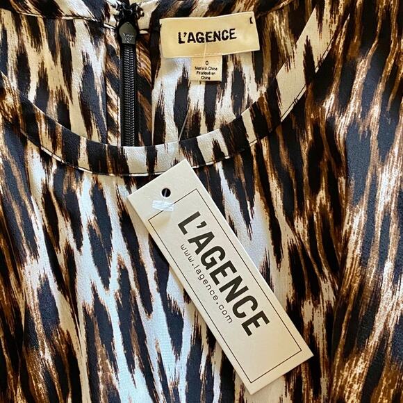 L'AGENCE Cipriana Leopard Print Asymmetrical Silk Dress, Size 0 - Picture 10 of 12